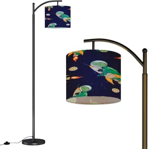 Arc Floor Lamps Seamless Pattern Astronaut Dinosaur Space Elements Modern LED Adjustable Lampshade Standing Light for Living Room Reading Bedroom Office