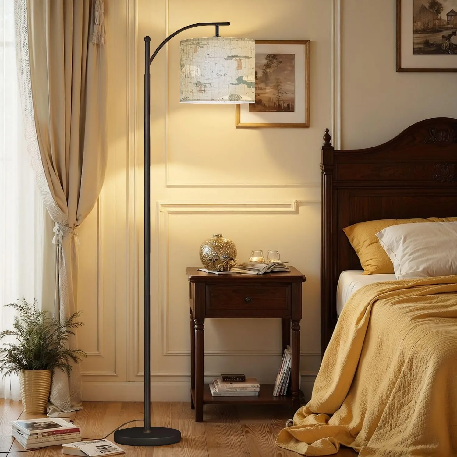 Arc Floor Lamps Seamless Pattern Cute Elephant Light Flat Style Used for Fabric Modern LED Adjustable Lampshade Standing Light for Living Room Reading Bedroom Office