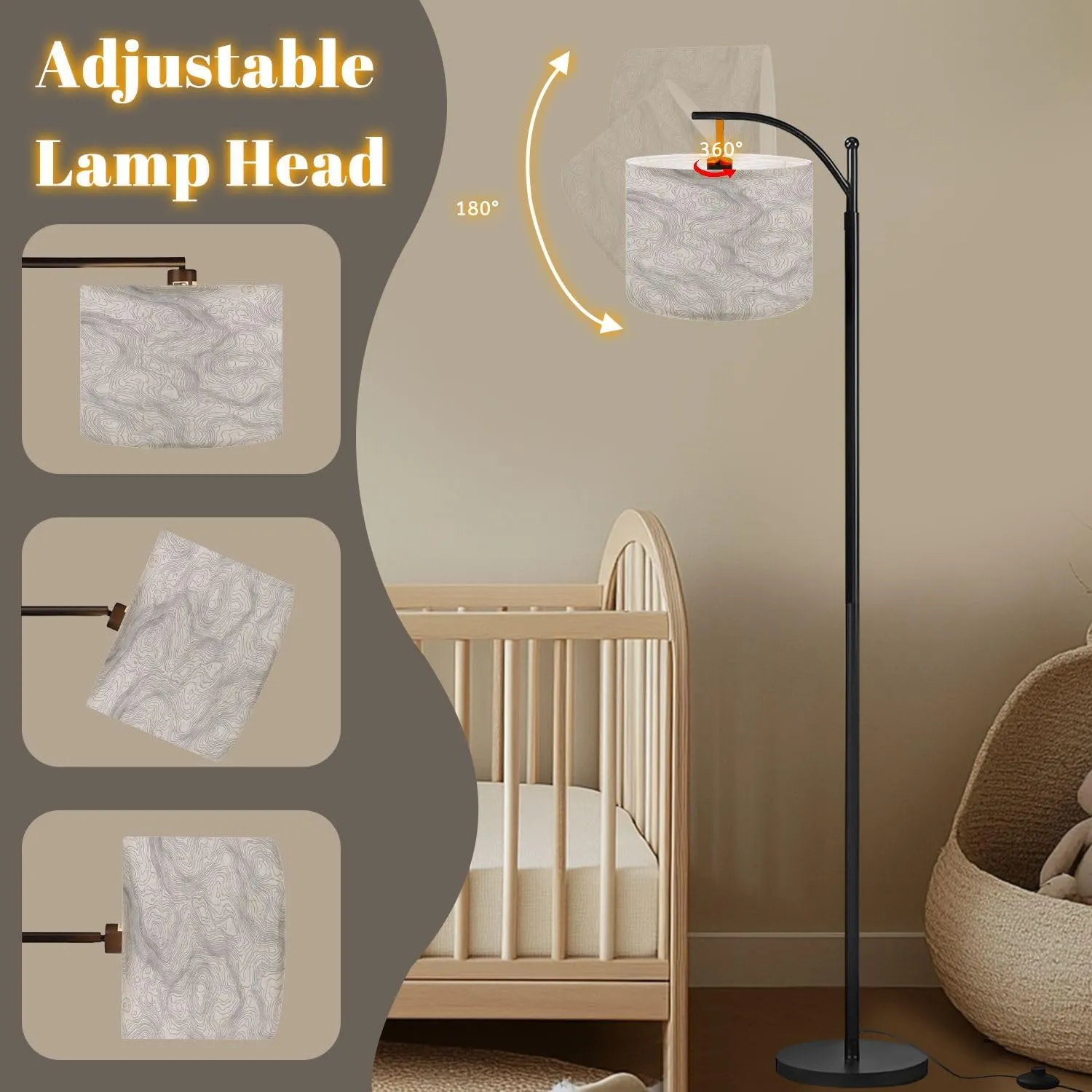 Arc Floor Lamps Topographic map Space for Your Copy Abstract Geography Modern LED Adjustable Lampshade Standing Light for Living Room Reading Bedroom Office