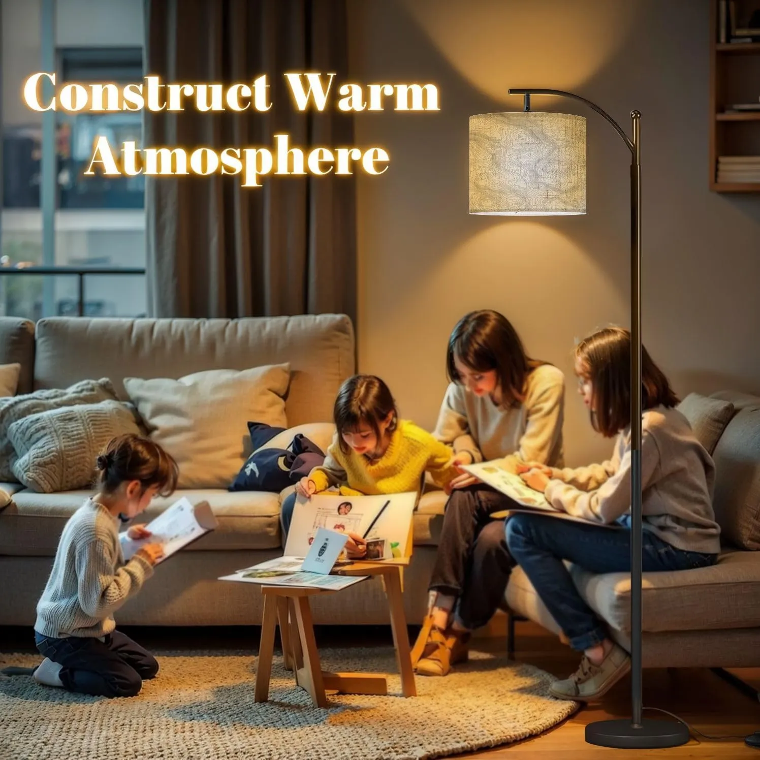 Arc Floor Lamps Topographic map Space for Your Copy Abstract Geography Modern LED Adjustable Lampshade Standing Light for Living Room Reading Bedroom Office