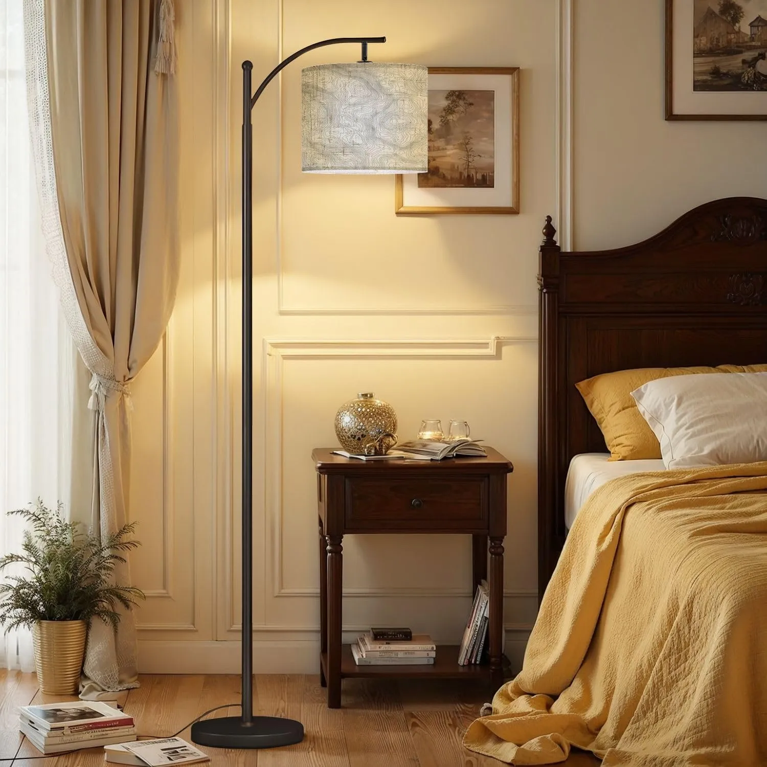 Arc Floor Lamps Topographic map Space for Your Copy Abstract Geography Modern LED Adjustable Lampshade Standing Light for Living Room Reading Bedroom Office