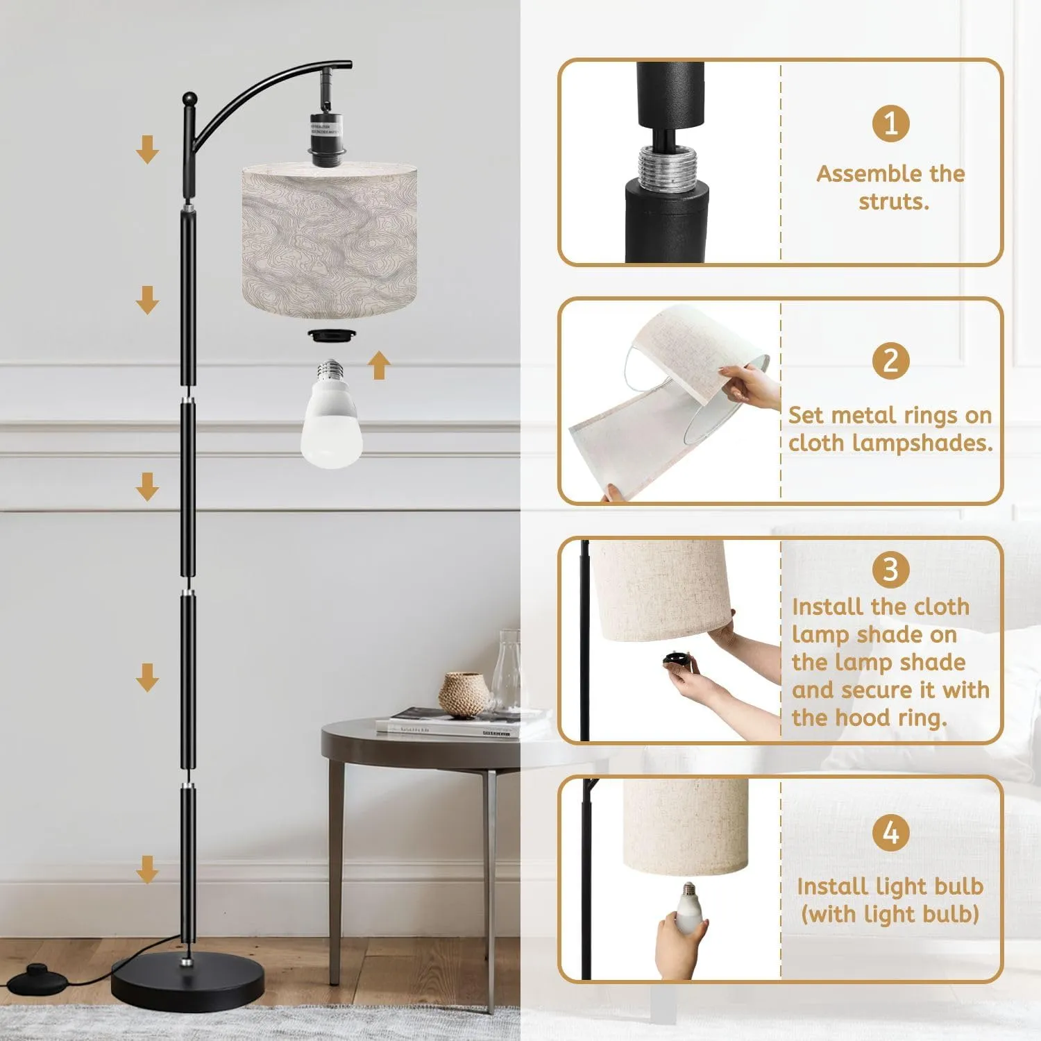 Arc Floor Lamps Topographic map Space for Your Copy Abstract Geography Modern LED Adjustable Lampshade Standing Light for Living Room Reading Bedroom Office