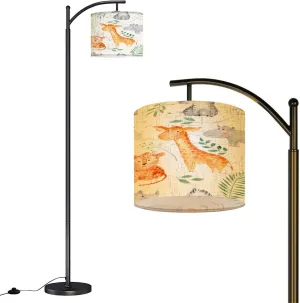 Arc Floor Lamps Watercolor Animals Seamless Pattern Floral Seamless Watercolor African Modern LED Adjustable Lampshade Standing Light for Living Room Reading Bedroom Office