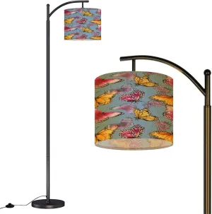 Arc Floor Lamps Watercolor Pink Butterflies Seamless Pattern Hand Painted Summer Modern LED Adjustable Lampshade Standing Light for Living Room Reading Bedroom Office