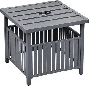 ATR ART TO REAL Patio Side Table with 1.7'' Umbrella Hole, Metal Outdoor Coffee Table End Table for Deck Yard Poolside Porch Garden, Charcoal Grey