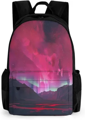Aurora Pink-Romance Travel Backpack Lightweight Shoulder Bag Funny Laptop Daypack with Multi Pockets