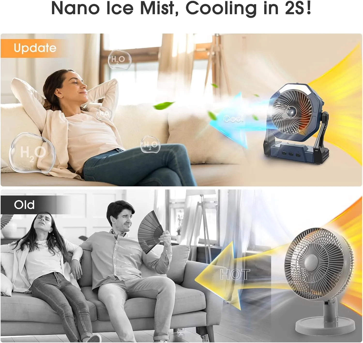 Ausic 10W Misting Solar Fan, 250ml Portable Outdoor Fans with Solar Panel, 8 Inch Battery Operated Rechargeable Cooling Fans with Hook, Camping Water Spray Fan for Travel/Beach/Patios/Chicken Coop