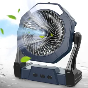 Ausic Portable Misting Fans for Outside, Outdoor Camping Fan with Water Spray 250ml, 8 Inch Batery Operated Rechargeable Fan, Cooling Fans with Hook & Light for Patios, Beach, Tents, Travel