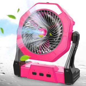 Ausic Portable Misting Fans for Outside, Pink Outdoor Cooling Fan for Patios, 8 Inch Battery Operated Rechargeable Fans, Water Spray Fan with LED Light for Pets/Tents/Travel Beach Camping Essential