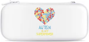 Autism Is My Superpower Compatible with Switch Carrying Case Hard Travel Game Bag Pouch with 15 Games Accessories