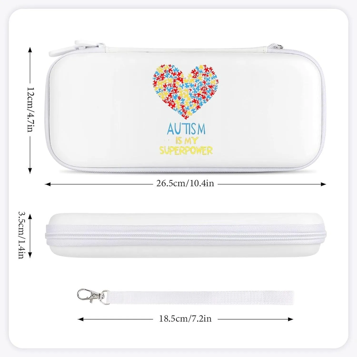 Autism Is My Superpower Compatible with Switch Carrying Case Hard Travel Game Bag Pouch with 15 Games Accessories