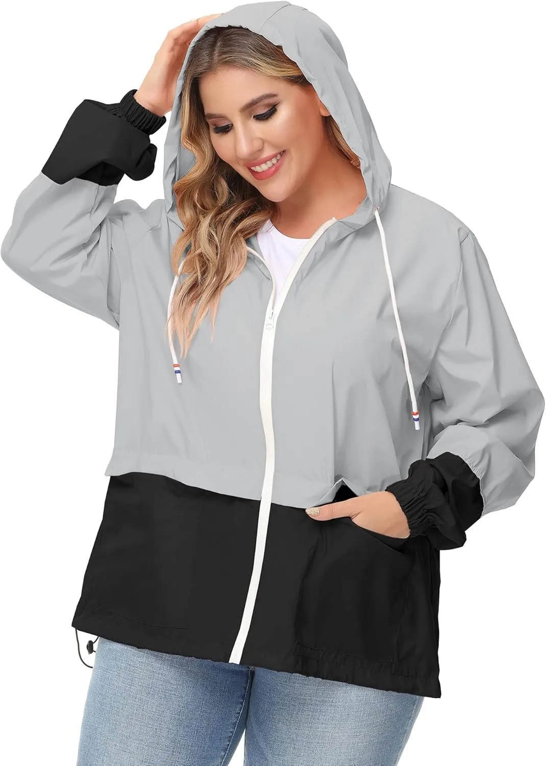 Avoogue Plus Size Raincoat Women Waterproof Rain Jacket Packable Outdoor Hooded Windbreaker