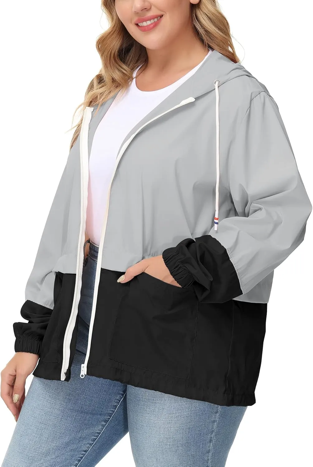 Avoogue Plus Size Raincoat Women Waterproof Rain Jacket Packable Outdoor Hooded Windbreaker