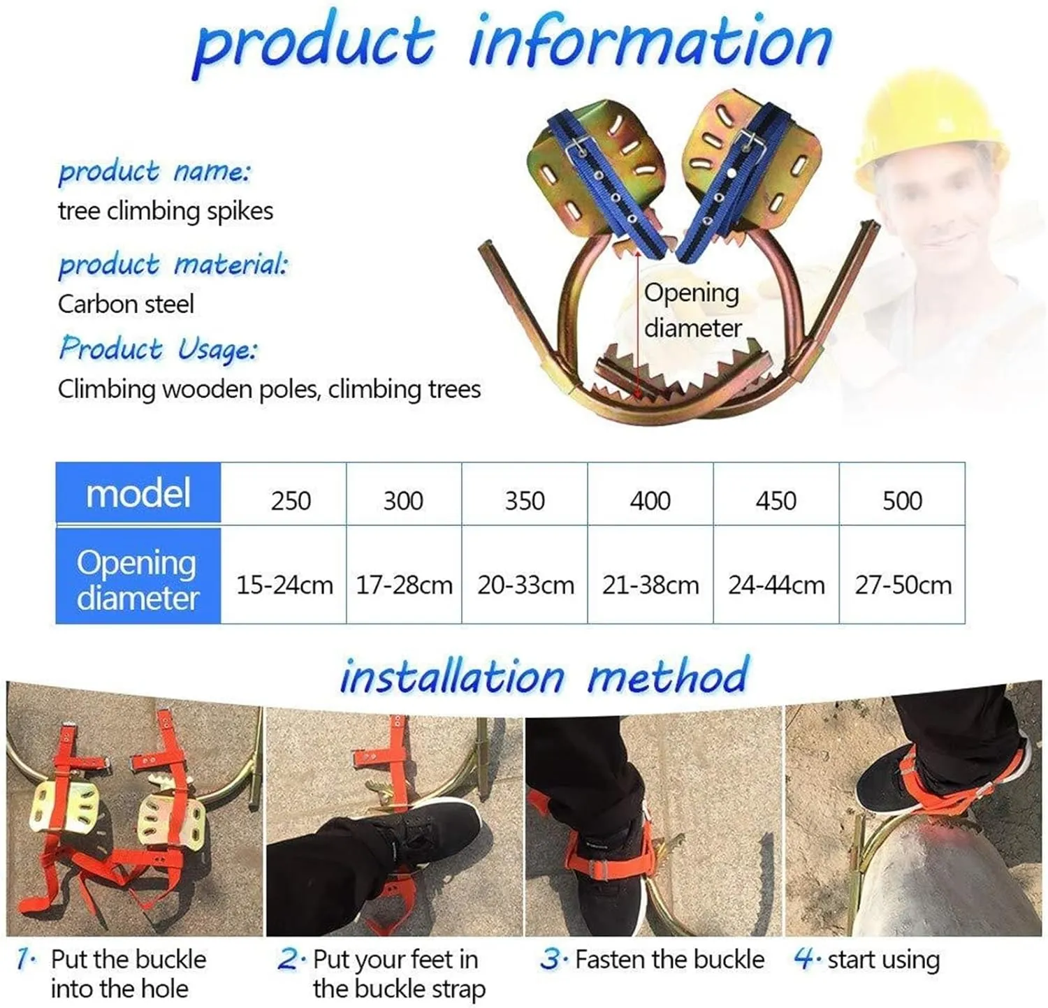 AYGJKIE Adjustable Pole Tree Climbing Spikes, Tree Climbing Gear with Safe Belt, for Climbing Hunting Observation Picking Fruit(300model)