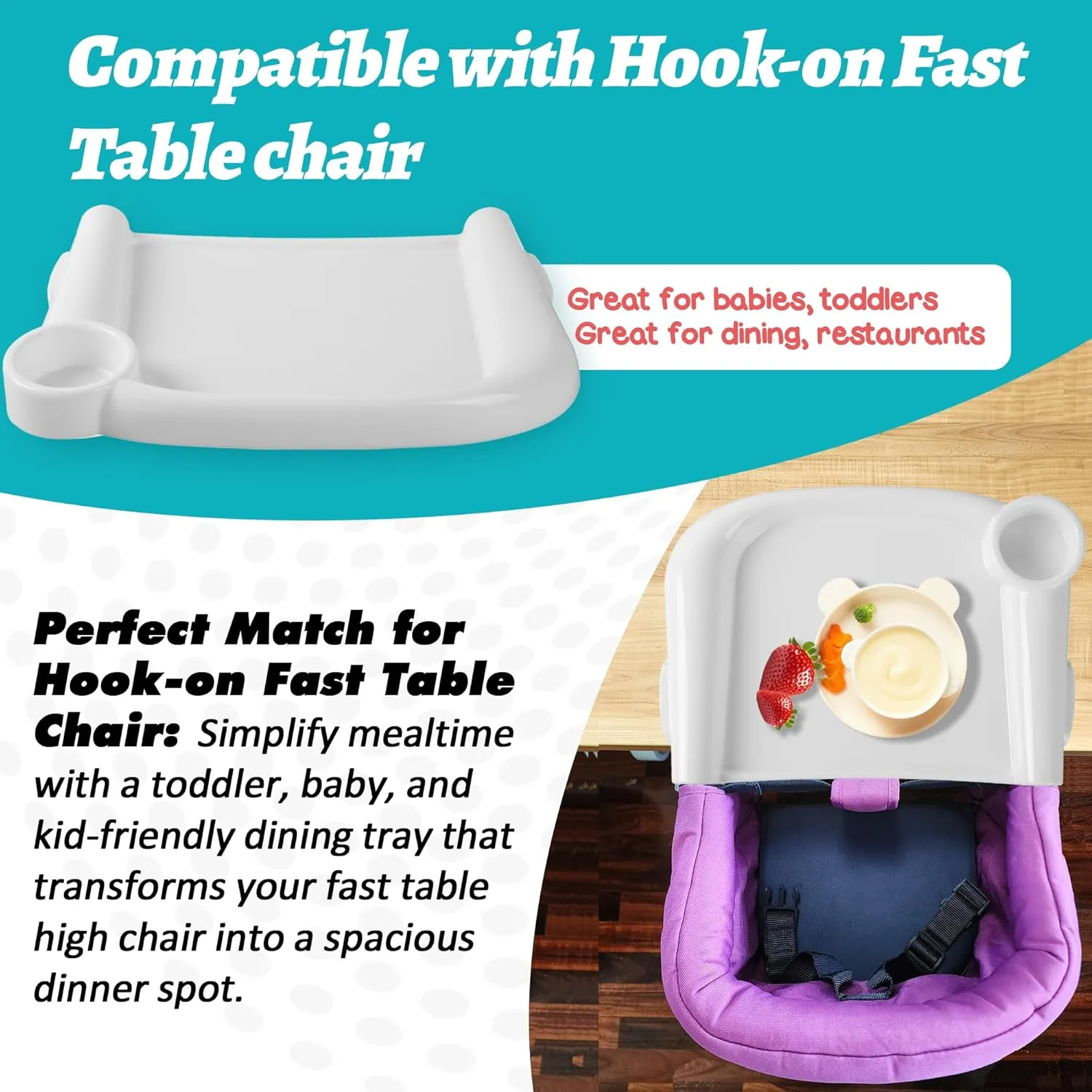 Baby Dining Tray Compatible with in-gle-sina Fast Table Chair, Portable Baby Feeding Tray for Clip-On & Hook-on Table Chair, Ideal for Toddler Perfect for Meal, Restaurant - White