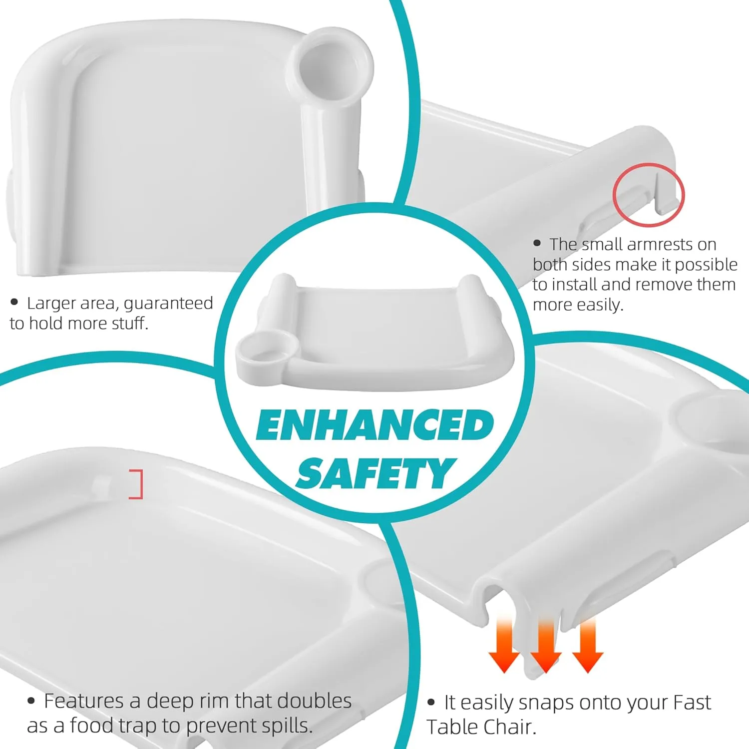 Baby Dining Tray Compatible with in-gle-sina Fast Table Chair, Portable Baby Feeding Tray for Clip-On & Hook-on Table Chair, Ideal for Toddler Perfect for Meal, Restaurant - White