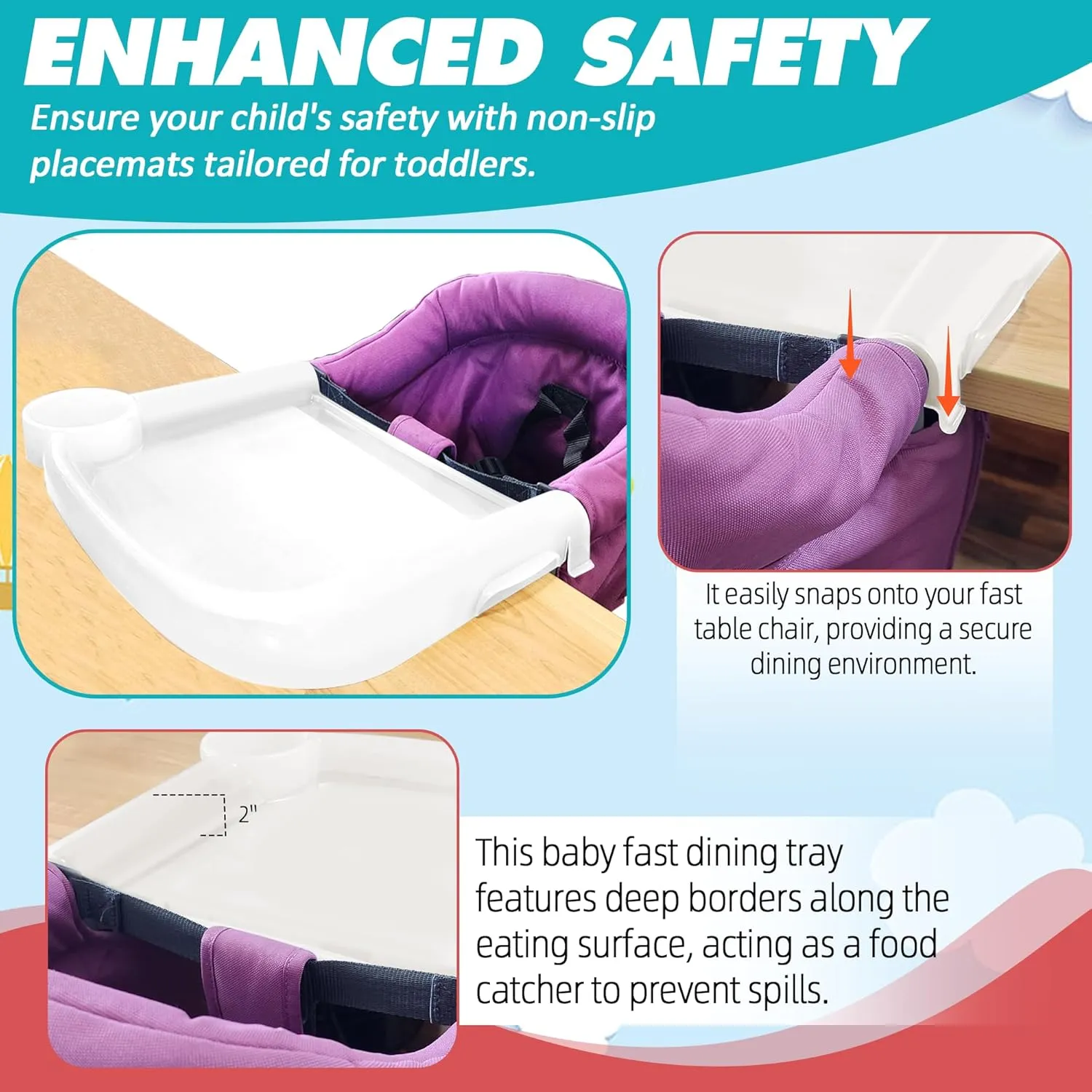 Baby Dining Tray Compatible with in-gle-sina Fast Table Chair, Portable Baby Feeding Tray for Clip-On & Hook-on Table Chair, Ideal for Toddler Perfect for Meal, Restaurant - White