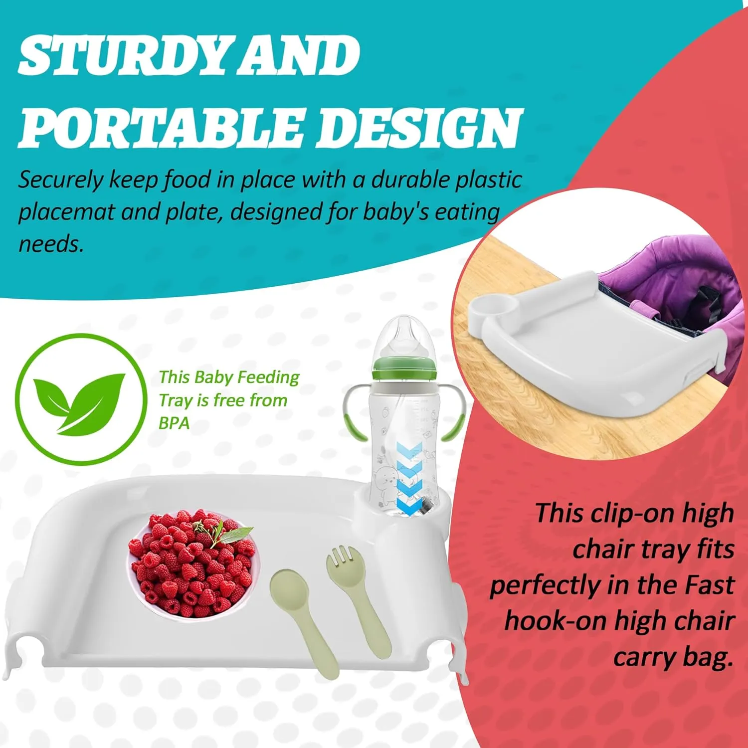 Baby Dining Tray Compatible with in-gle-sina Fast Table Chair, Portable Baby Feeding Tray for Clip-On & Hook-on Table Chair, Ideal for Toddler Perfect for Meal, Restaurant - White