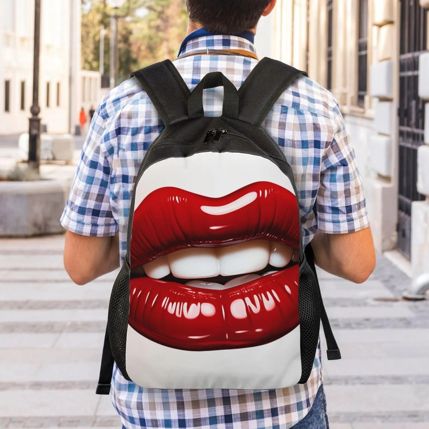 Backpack Cute Graphic Red Lips Travel Casual Laptop Backpack Waterproof Hiking Daypack for Men Women