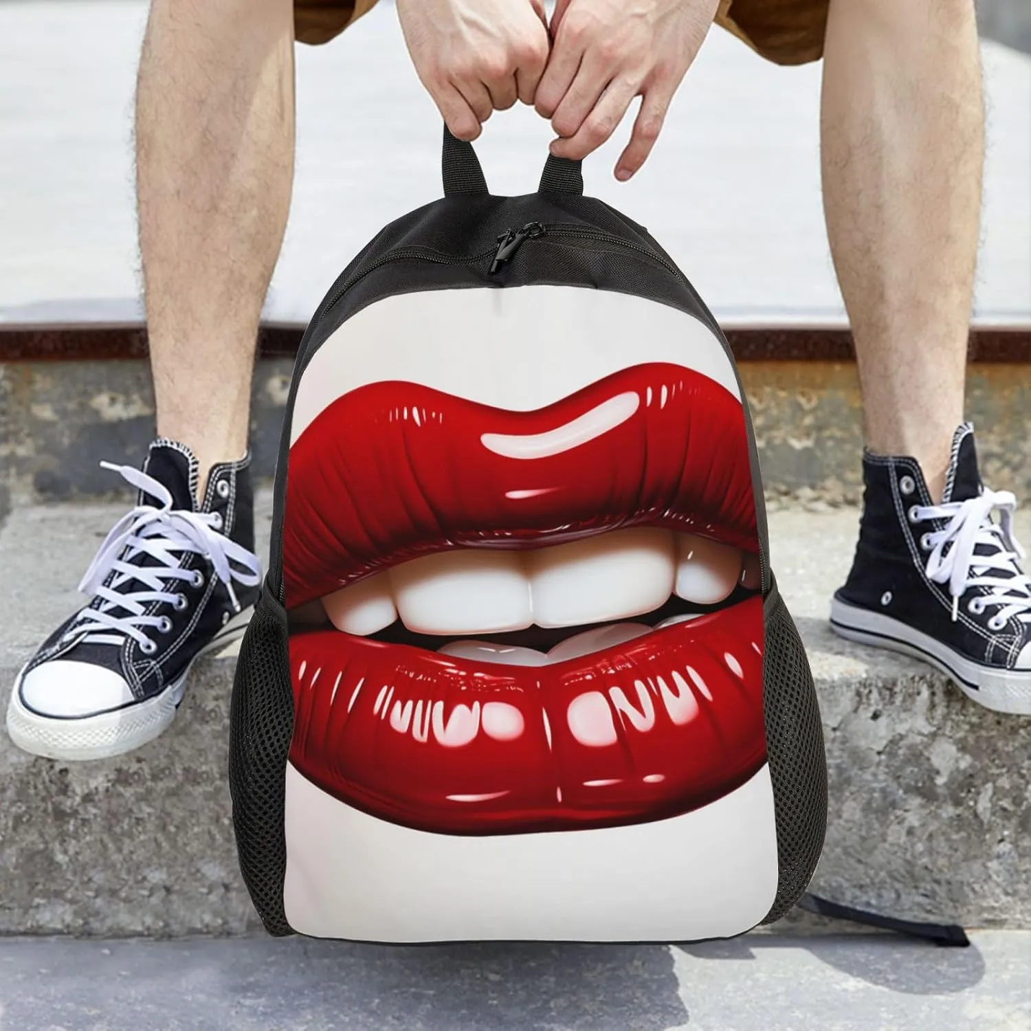 Backpack Cute Graphic Red Lips Travel Casual Laptop Backpack Waterproof Hiking Daypack for Men Women
