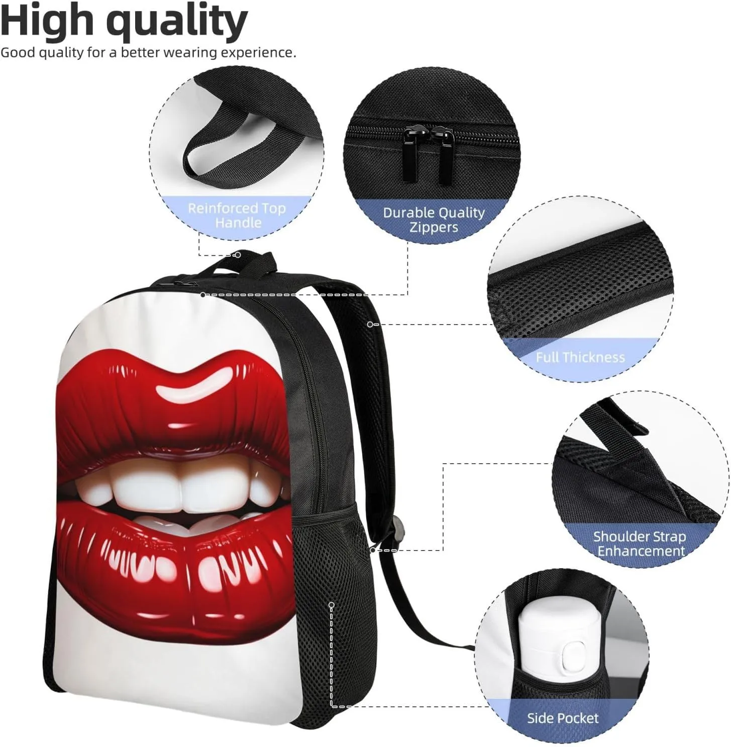 Backpack Cute Graphic Red Lips Travel Casual Laptop Backpack Waterproof Hiking Daypack for Men Women