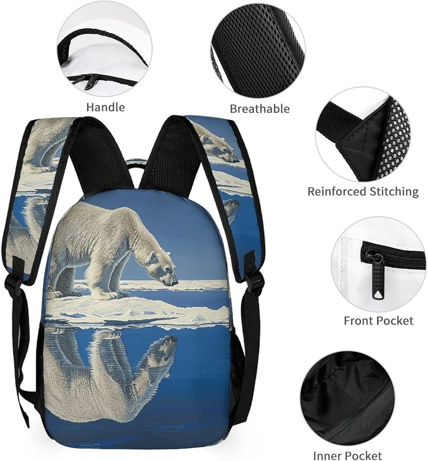 Backpack for Men Women Laptop Backpack Standing on Ice Floe Casual Daypack Laptop Bag for Travel