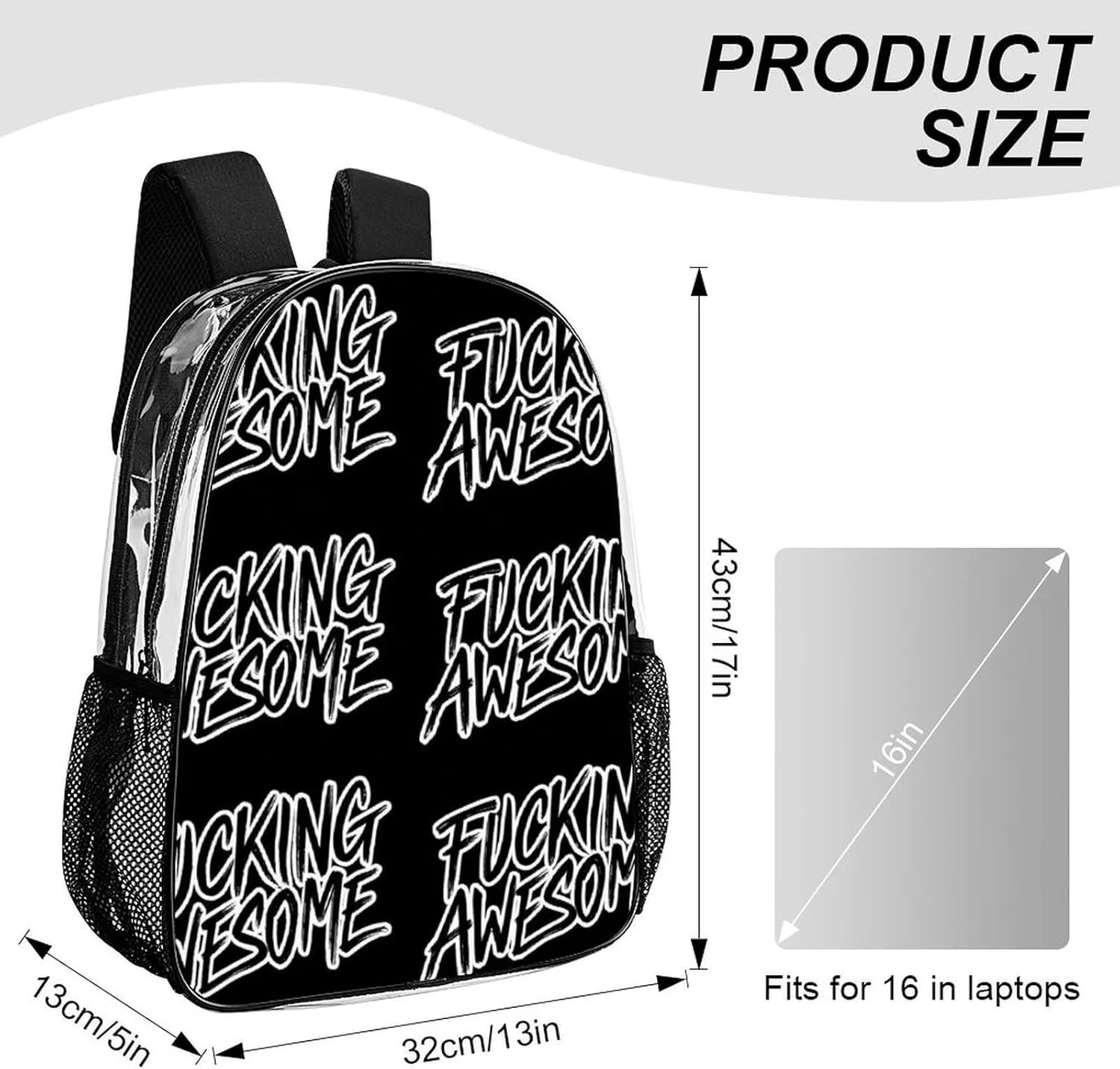 Backpack Multipurpose Anti-Theft Large Capacity Bookbag - Fucking Awesome Black Travel Hiking Daypack Transparent Bag