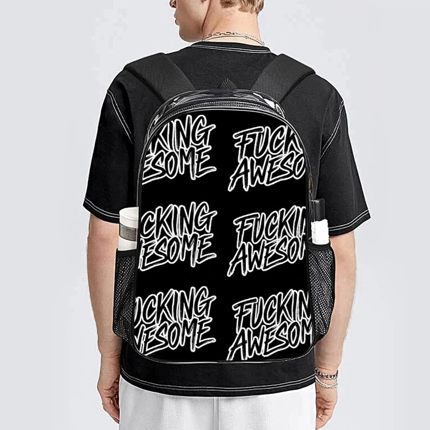 Backpack Multipurpose Anti-Theft Large Capacity Bookbag - Fucking Awesome Black Travel Hiking Daypack Transparent Bag