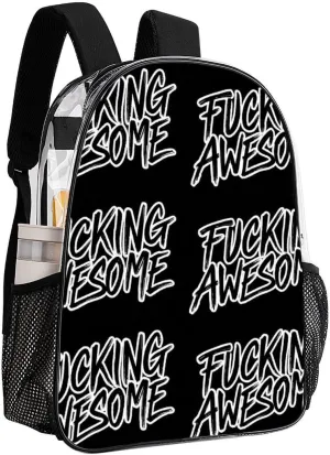 Backpack Multipurpose Anti-Theft Large Capacity Bookbag - Fucking Awesome Black Travel Hiking Daypack Transparent Bag