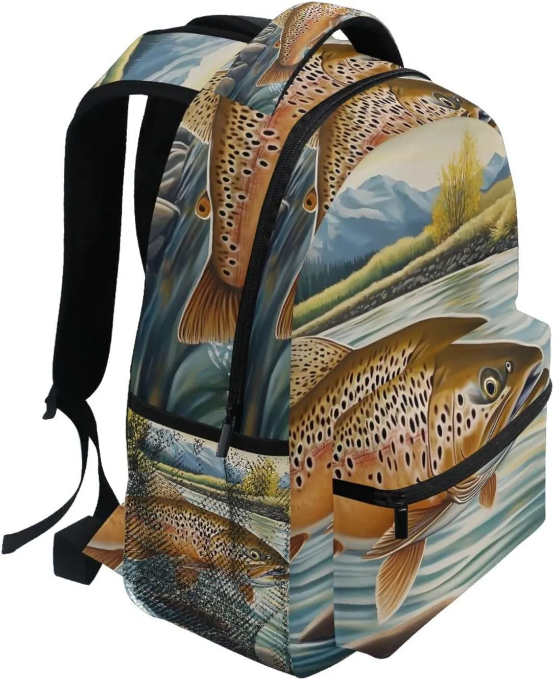 Backpack Retro Trout River Daypack Shoulder Bag Book Bag Lightweight Back Pack 12 ×16.9 In