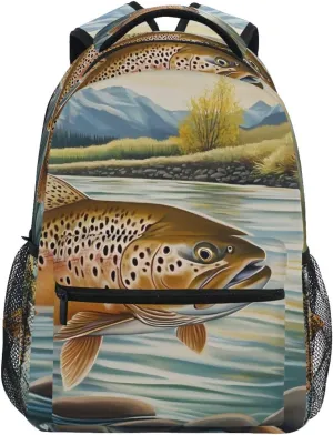 Backpack Retro Trout River Daypack Shoulder Bag Book Bag Lightweight Back Pack 12 ×16.9 In