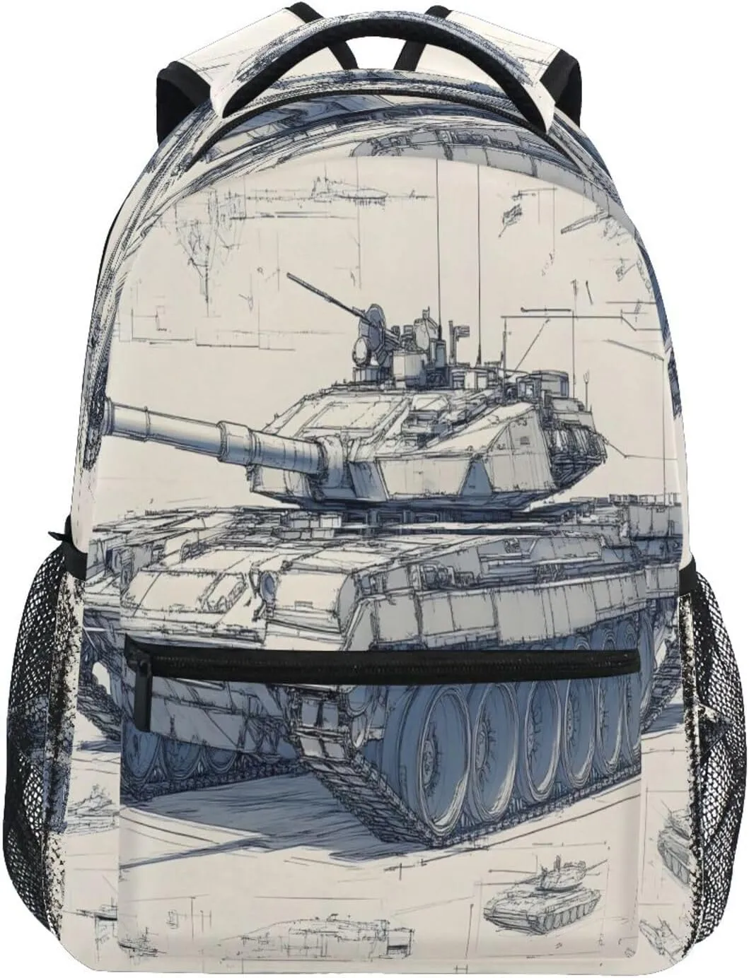 Backpack Tank Design Paper Daypack Shoulder Bag Book Bag Lightweight Back Pack 12 ×16.9 In