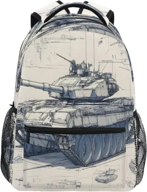 Backpack Tank Design Paper Daypack Shoulder Bag Book Bag Lightweight Back Pack 12 ×16.9 In