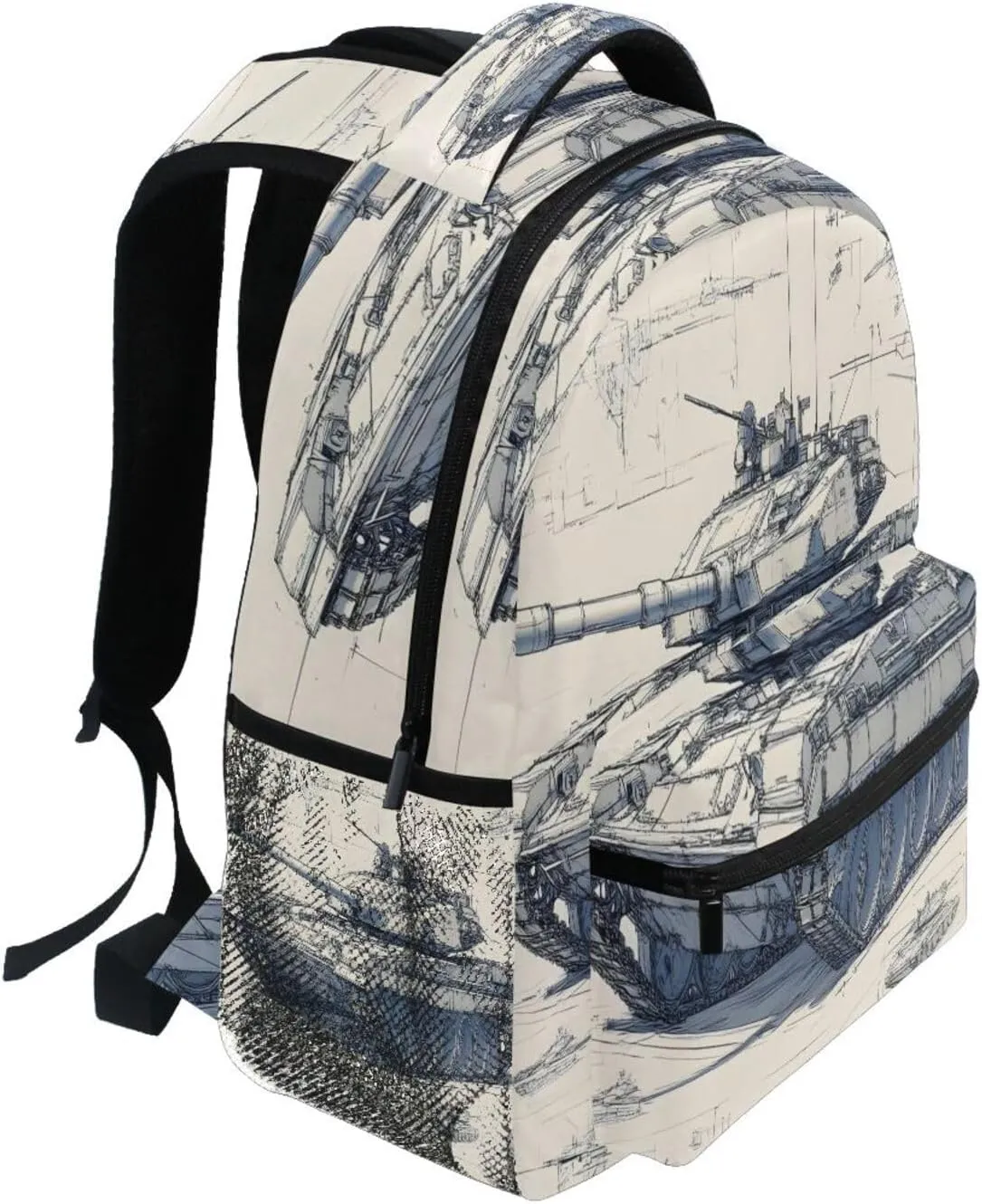 Backpack Tank Design Paper Daypack Shoulder Bag Book Bag Lightweight Back Pack 12 ×16.9 In