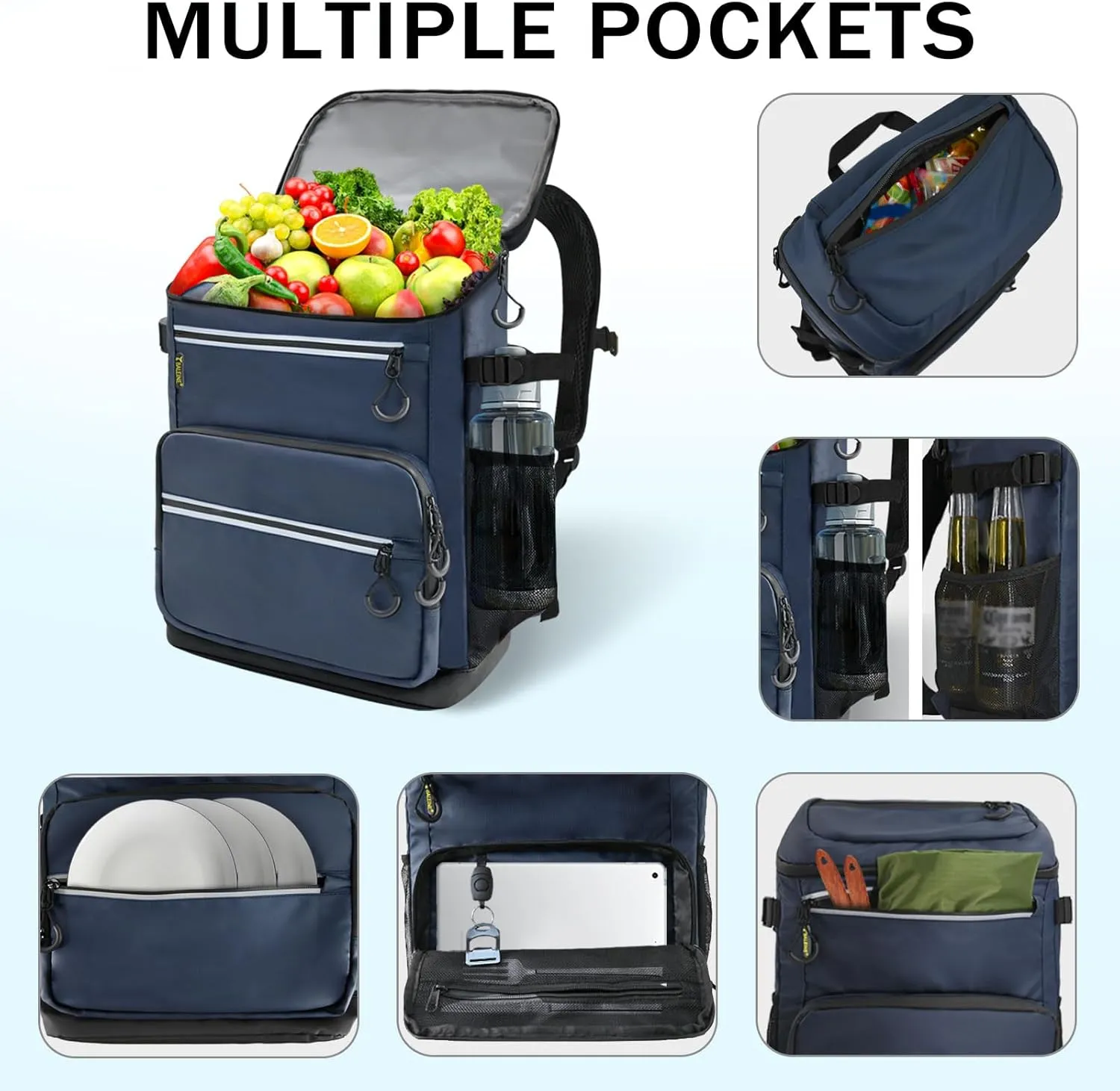BALEINE Backpack Cooler Insulated Bag 36 Can Capacity Leak Proof Portable Collapsible Thermal Bag for Beach Travel Camping Grocery Shopping