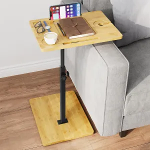 Bamboo C Table End Table Adjustable Height, 360°Swivel TV Tray for Couch, Snack Side Tables with Phone ＆ Tablet Slot, C Shaped Couch Table for Small Place/Bathtub/Recliner/Bed/Sofa (Natrual)