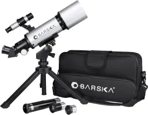 Barska Starwatcher Astronomical Refractor Telescope 300x Magnification for Beginners & Kids with Barlow Lens, 2 Interchangeable Eyepieces, Finder Scope, Table Top Tripod