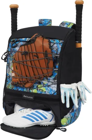 Baseball & Softball Bat Bag For Youth Adults, Sports Equipment Backpack with Shoe Compartment, Fence Hook, Bat Holder, Helmet, Baseball Glove, Big Size & Lightweight