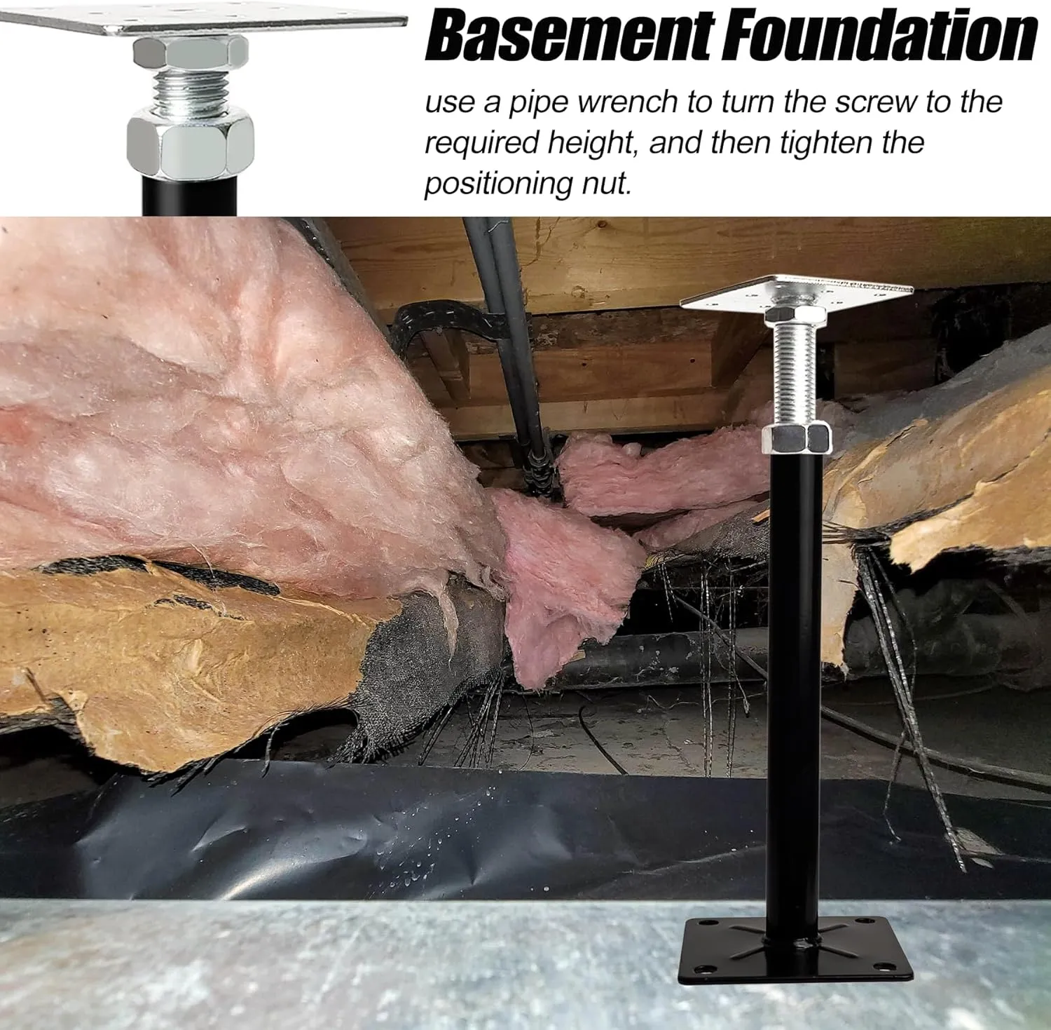 Basement Floor Jack, 11-16 inches Height Range House Floor Jacks Post Pole for Leveling, Adjustable Floor Jack for House Foundation Temporary Support