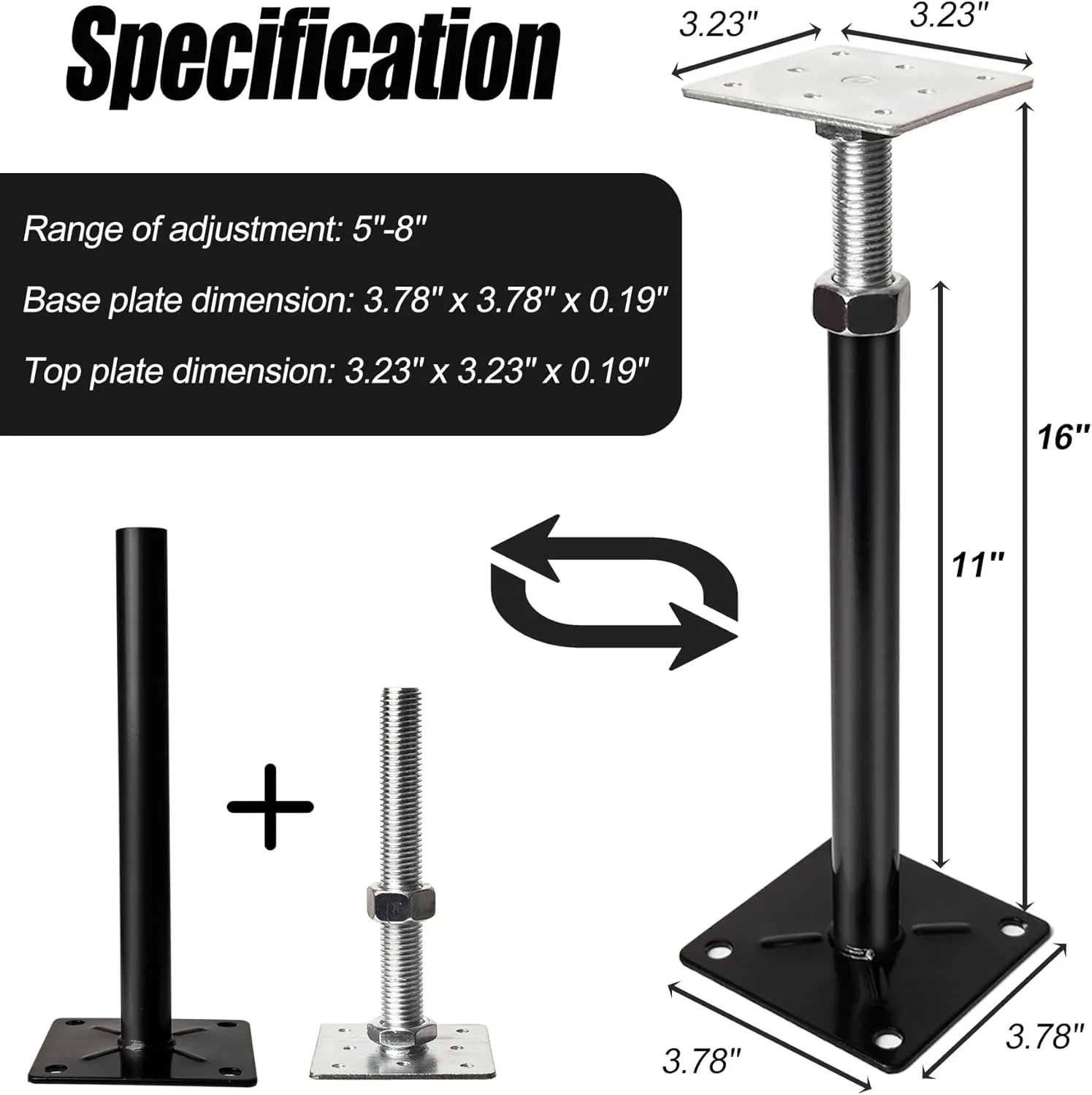 Basement Floor Jack, 11-16 inches Height Range House Floor Jacks Post Pole for Leveling, Adjustable Floor Jack for House Foundation Temporary Support