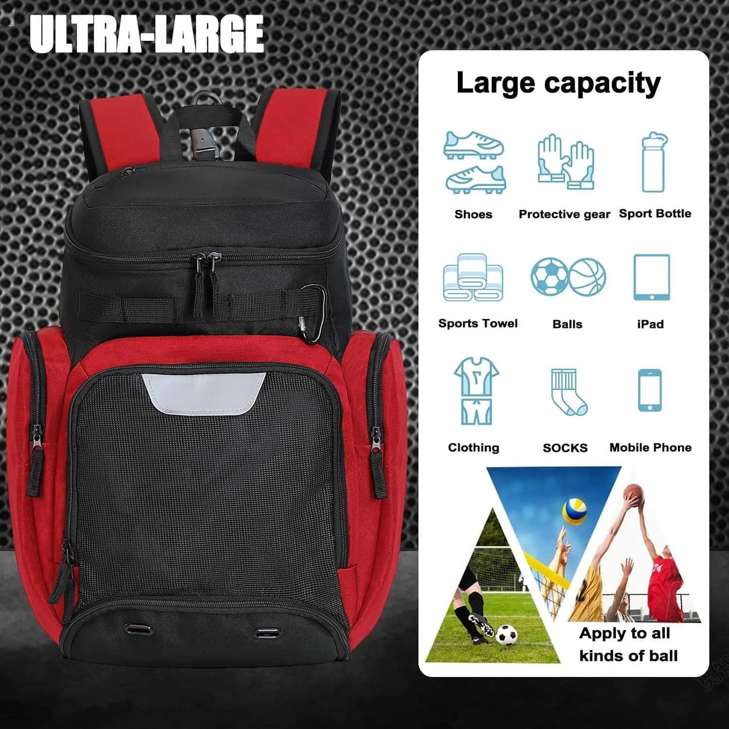 Basketball Backpack Large Sports Bag, Gym Bag with Ball Compartment and Shoe Compartment to Store Sports Shoes Water Bottles Laptops and Daily Necessities, Widely Used in Basketball, Soccer