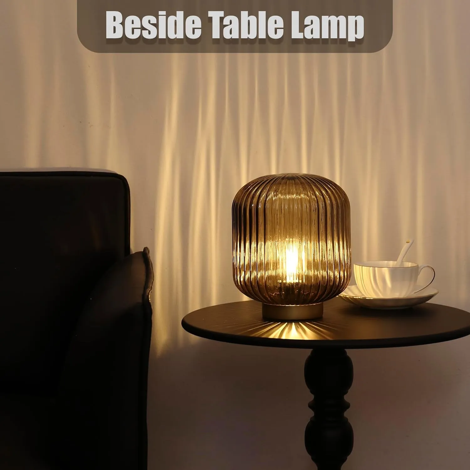 Battery Operated Lamp, Small Table Lamp with LED Bulb, Battery Powered Lamp Cordless Decorative Glass Beside Lamp for Bedroom Living Room Hallway (Brown)