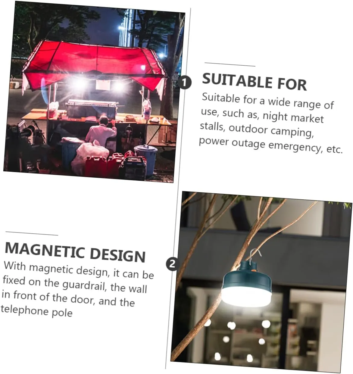 Battery-Powered Led Tent Lamp 3 Lighting Modes Magnetic Emergency Light for Camping Fishing Beach Tent
