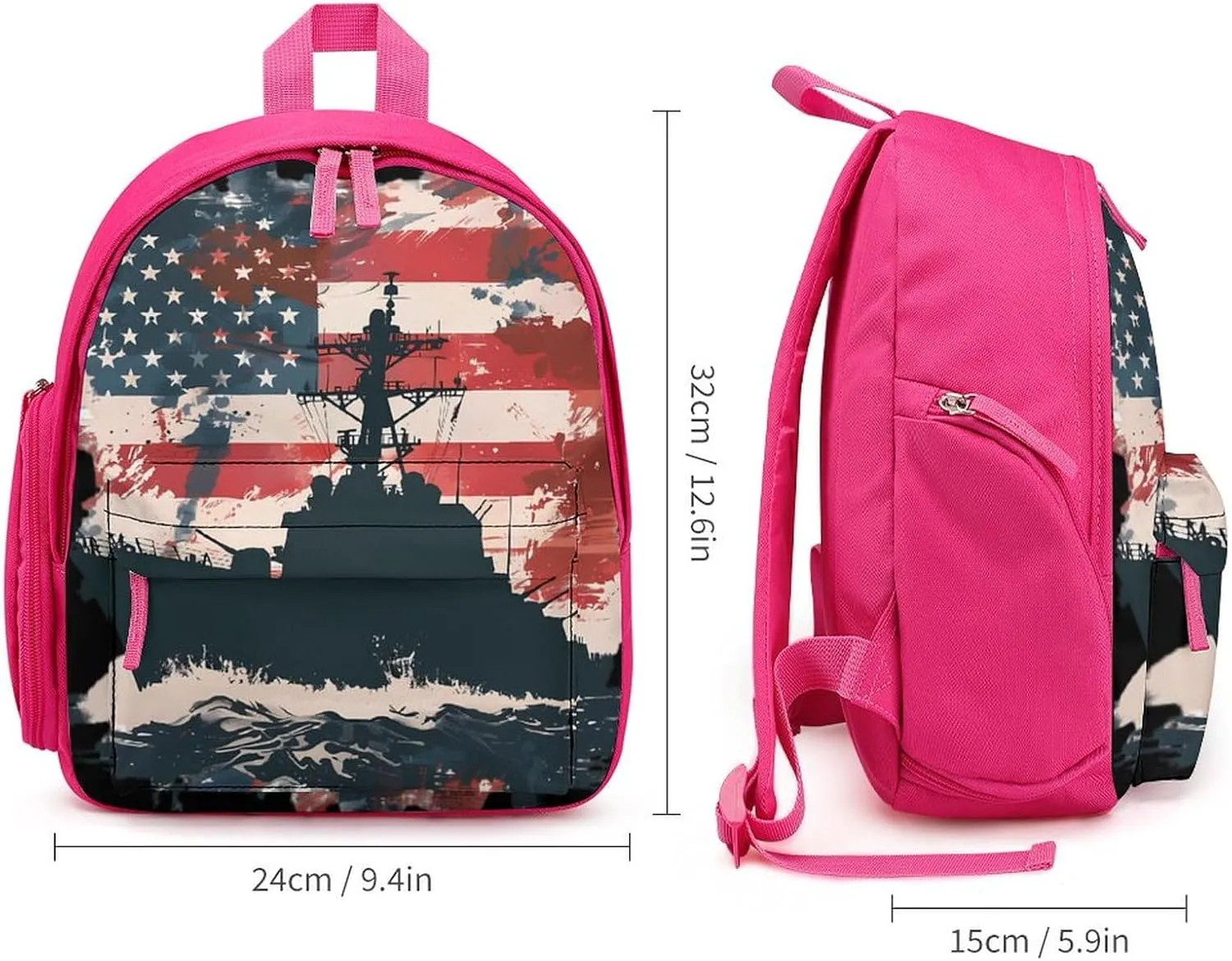 Battleship USA American Flag Laptop Backpack 12.6 Inch Lightweight Travel Daypack Bookbag Pink-style