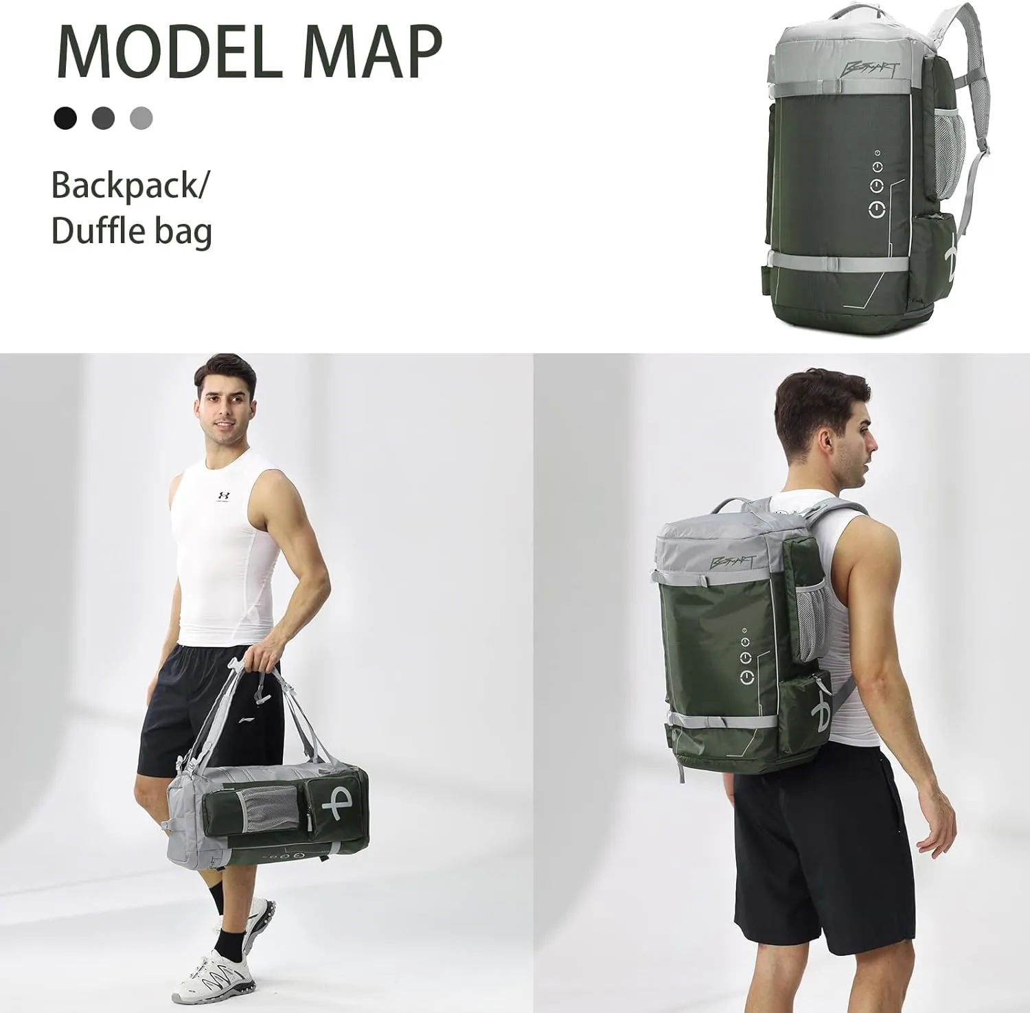 BE SMART 40L Extra Large Gym Backpack for Men, Big Gym Bag with Shoes Compartment, Waterproof Heavy Duty Duffel Bags, Men's Workout Backpacks for Outdoor Sport,Hiking,Camping,Travel