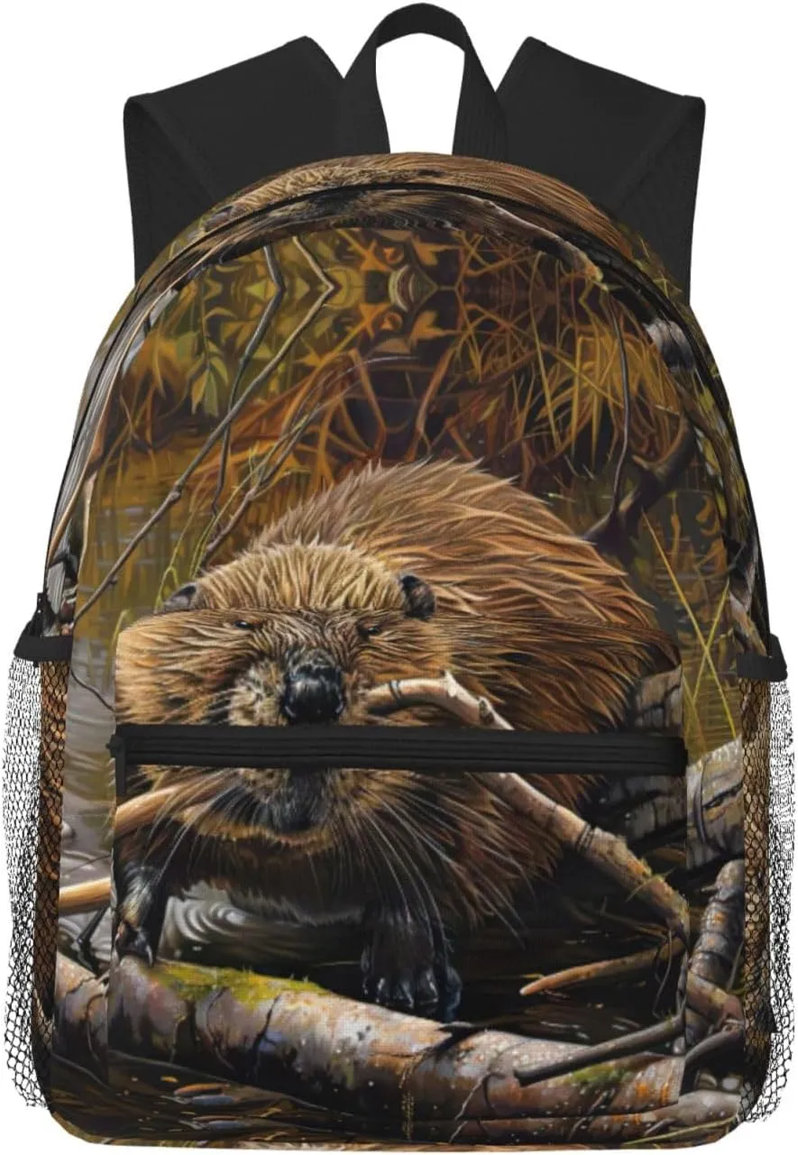 beaver working print Lightweight and comfortable backpack Casual Laptop Backpack for Travel Hiking