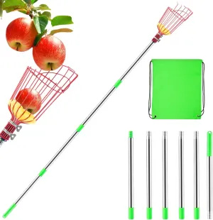BEoffer Fruit Picker Pole with Basket   Storage Bag, 8FT Apple Pear Picker with Adjustable Stainless Steel Handles, Fruit Picking Basket for Getting Lemons Apples Avocados Pears Mangoes Oranges