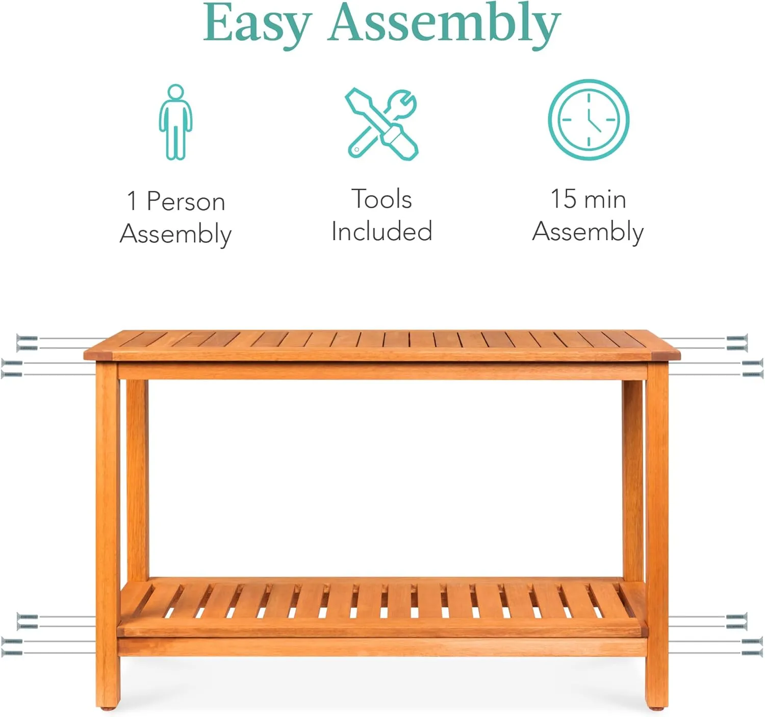 Best Choice Products 48in 2-Shelf Eucalyptus Wooden Console Table Indoor Outdoor Multifunctional Buffet Bar Storage Organizer w/Foot Sliders - Natural