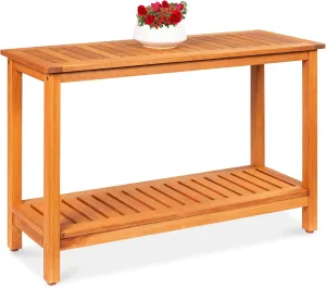 Best Choice Products 48in 2-Shelf Eucalyptus Wooden Console Table Indoor Outdoor Multifunctional Buffet Bar Storage Organizer w/Foot Sliders - Natural