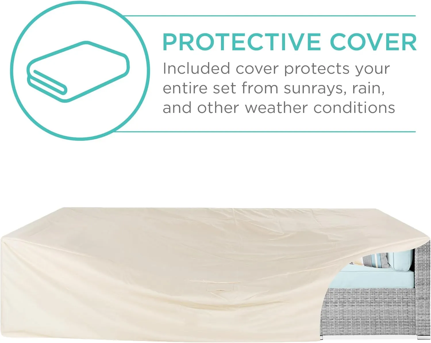 Best Choice Products 7-Piece Modular Outdoor Sectional Wicker Patio Conversation Set w/ 2 Pillows, Coffee Table, Cover Included - Gray/Pastel Blue